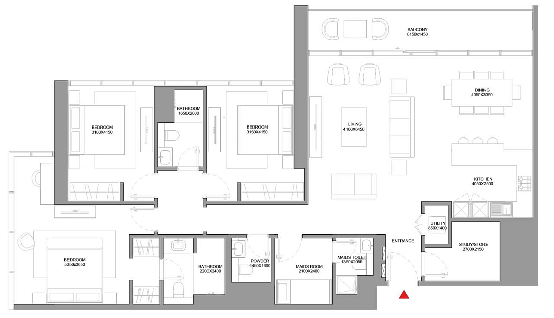 Планировка 3-комнатная квартира 126.9 м2 в ЖК Verde