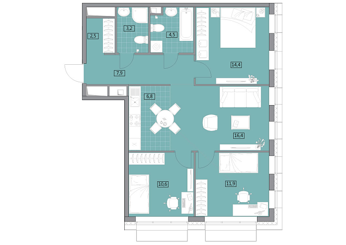 Layout picture 4-rooms from 79.3 m2