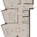 Планировка Квартира с 2 спальнями 94.3 м2 в ЖК High Life