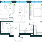 Планировка Квартира с 2 спальнями 56.4 м2 в ЖК Level Южнопортовая