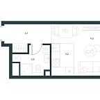 Планировка Апартаменты с 1 спальней 21.2 м2 в ЖК Level Южнопортовая