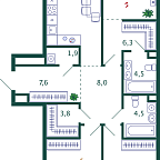 Планировка Квартира с 3 спальнями 102.4 м2 в ЖК Shagal