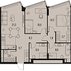 Планировка Квартира с 2 спальнями 86.4 м2 в ЖК High Life