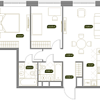 Планировка Квартира с 3 спальнями 68.4 м2 в ЖК West Garden