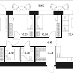 Планировка Квартира с 4 спальнями 86.62 м2 в ЖК Forst