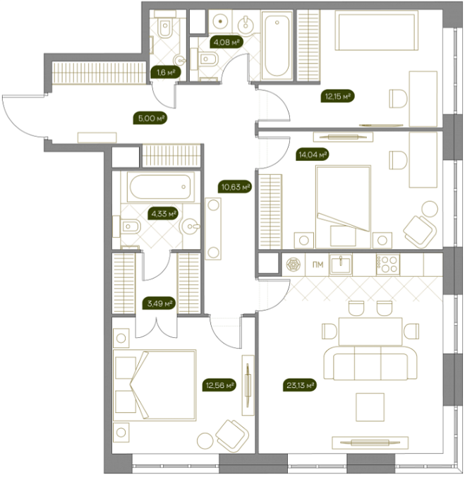 Layout picture 4-rooms from 66.9 m2