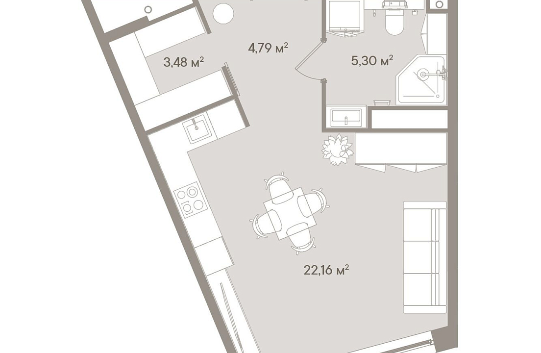 Апартаменты с 1 спальней 35.73 м2 в ЖК D'oro Mille