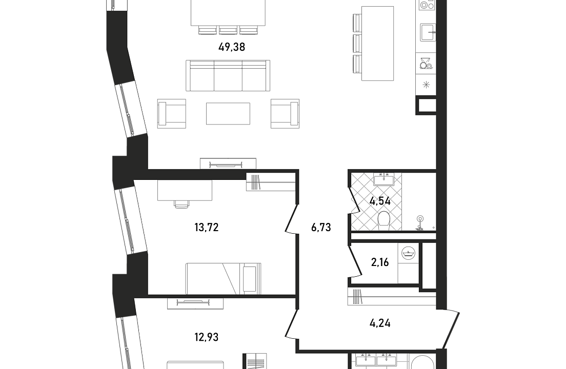 Квартира с 2 спальнями 104.34 м2 в ЖК Republic
