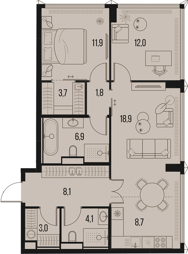 Планировка Квартира с 2 спальнями 79.1 м2 в ЖК High Life