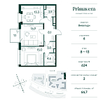 Планировка Квартира с 2 спальнями 66.7 м2 в ЖК Primavera