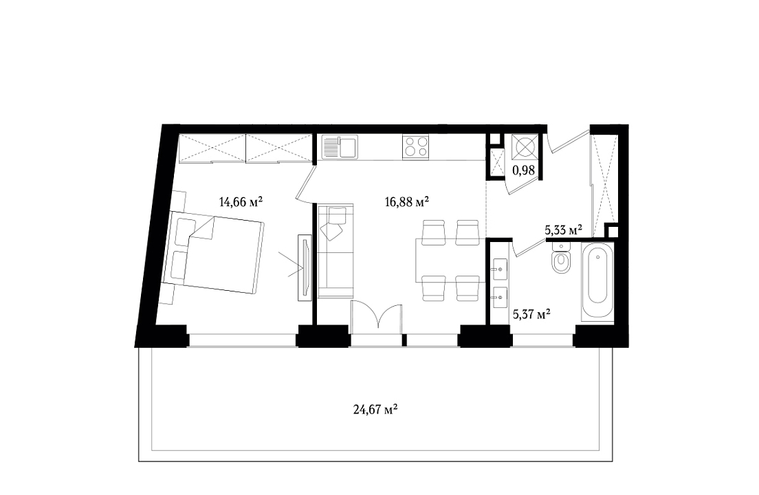 Апартаменты с 1 спальней 67.89 м2 в ЖК Vernissage
