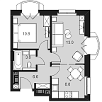 Планировка Апартаменты с 1 спальней 46.3 м2 в ЖК Wellton Spa Residence
