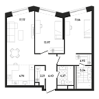 Планировка Квартира с 2 спальнями 75.31 м2 в ЖК Republic