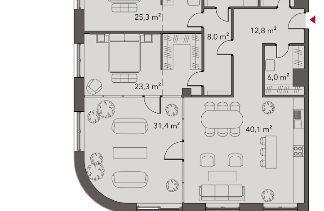 Апартаменты с 2 спальнями 158.8 м2 в ЖК Magnum