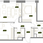 Планировка Квартира с 3 спальнями 70.3 м2 в ЖК West Garden