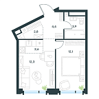 Планировка Квартира с 1 спальней 38.1 м2 в ЖК Level Академическая