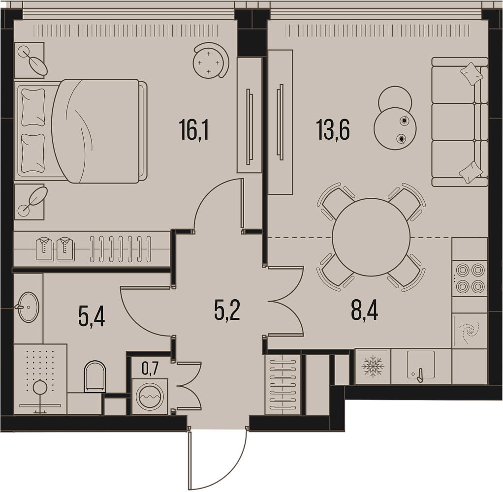 Планировка Квартира с 1 спальней 49.4 м2 в ЖК High Life