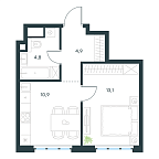 Планировка Апартаменты с 1 спальней 33.7 м2 в ЖК Level Южнопортовая