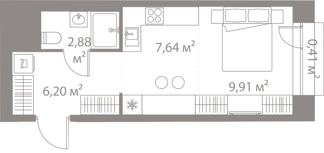 Планировка Квартира с 1 спальней 27.04 м2 в ЖК Life Варшавская