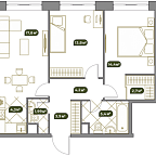 Планировка Квартира с 3 спальнями 68.7 м2 в ЖК West Garden