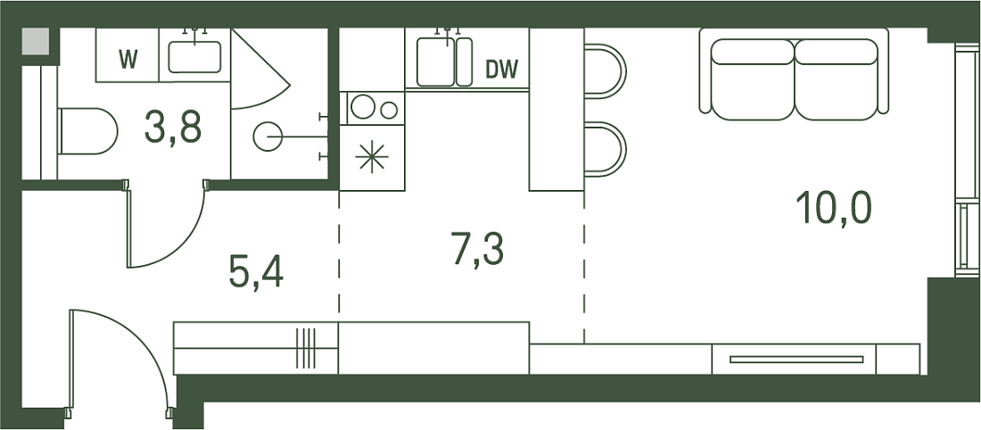 Планировка Квартира с 1 спальней 26.5 м2 в ЖК Moments