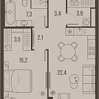 Планировка Квартира с 1 спальней 57.8 м2 в ЖК High Life