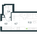 Планировка Квартира с 1 спальней 23.6 м2 в ЖК Level Мичуринский