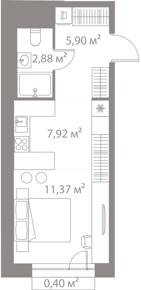 Планировка Квартира с 1 спальней 28.47 м2 в ЖК Life Варшавская