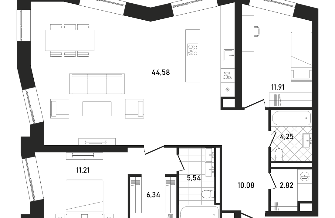 Квартира с 2 спальнями 96.73 м2 в ЖК Republic