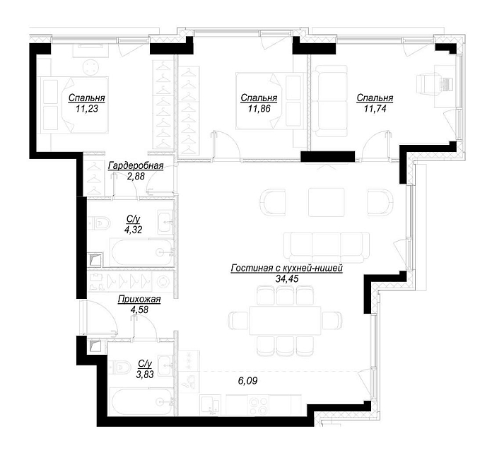 Layout picture 4-rooms from 91.24 m2
