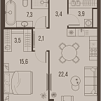 Планировка Квартира с 1 спальней 58.2 м2 в ЖК High Life