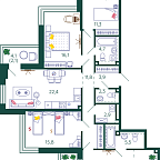 Планировка Квартира с 4 спальнями 122.9 м2 в ЖК Shagal