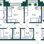 Планировка Квартира с 3 спальнями 84 м2 в ЖК Shagal
