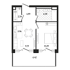 Планировка Квартира с 2 спальнями 47.49 м2 в ЖК Republic