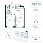 Планировка Квартира с 1 спальней 52 м2 в ЖК Primavera