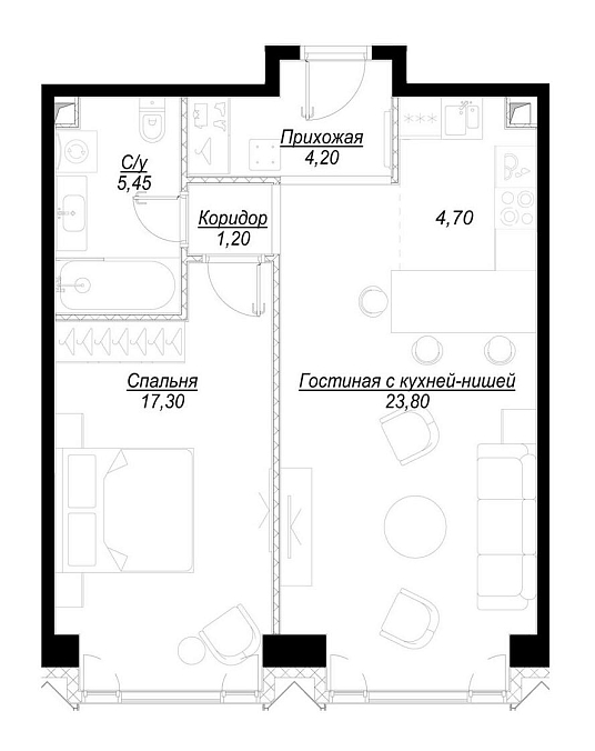 Layout picture 2-rooms from 36.52 m2