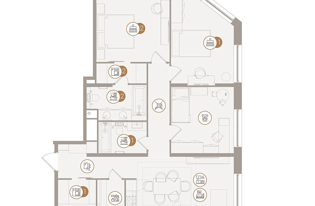 Апартаменты с 3 спальнями 100.3 м2 в ЖК D'oro Mille