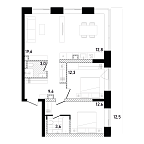 Планировка Квартира с 2 спальнями 77.26 м2 в ЖК Republic