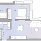 Планировка Апартаменты с 1 спальней 53.2 м2 в ЖК Lumin House
