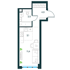 Планировка Квартира с 1 спальней 23.1 м2 в ЖК Level Южнопортовая