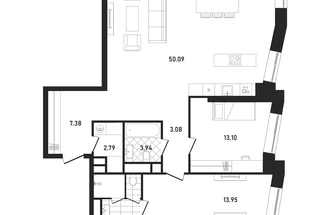 Квартира с 2 спальнями 110.58 м2 в ЖК Republic