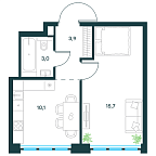 Планировка Квартира с 1 спальней 32.7 м2 в ЖК Level Южнопортовая