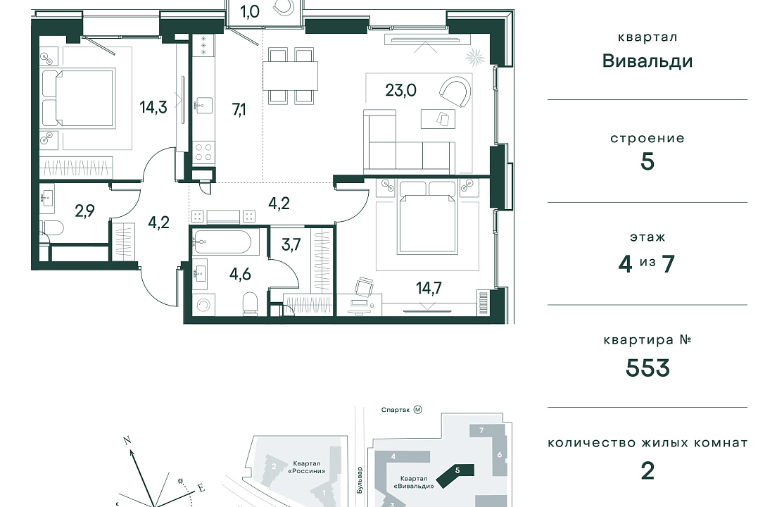 Apartment with 2 bedrooms 79.7 m2 in complex Primavera