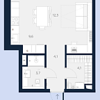 Планировка Апартаменты с 1 спальней 33.8 м2 в ЖК Logos