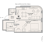 Планировка Квартира с 1 спальней 46.8 м2 в ЖК Stories