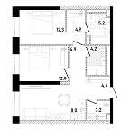 Планировка Квартира с 2 спальнями 69.93 м2 в ЖК Republic