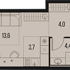 Планировка Квартира с 1 спальней 25.7 м2 в ЖК High Life