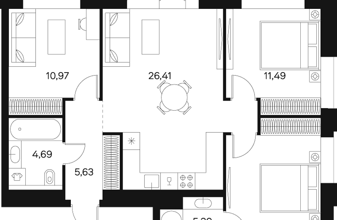 Квартира с 3 спальнями 88.8 м2 в ЖК Forst