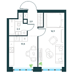 Планировка Квартира с 1 спальней 33.8 м2 в ЖК Level Южнопортовая