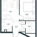 Планировка Квартира с 1 спальней 34.5 м2 в ЖК Level Академическая